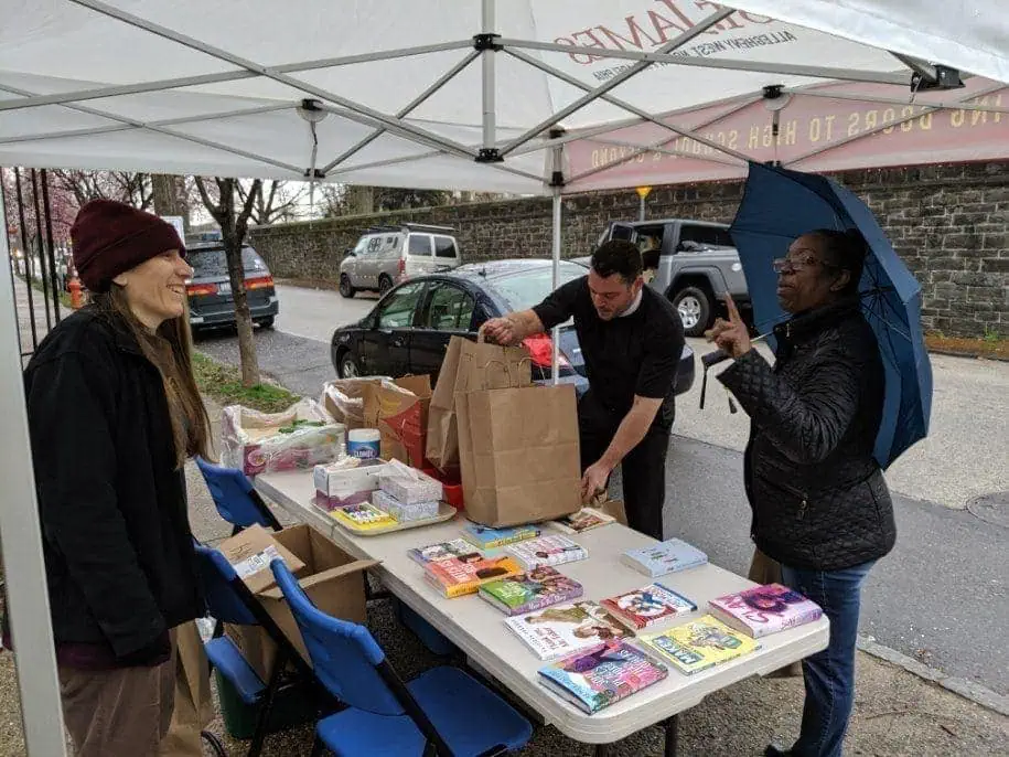 The Welcome Table is on Clearfield Street in front of St. James School.